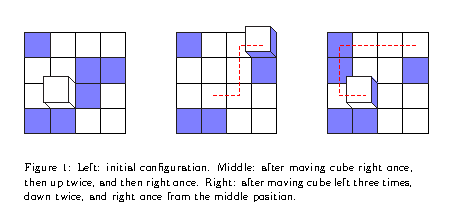 Initial and intermediate configurations of the Cube puzzle