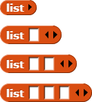 LIST blocks with different numbers of input slots