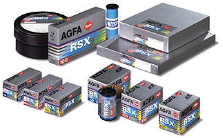 Picture of an Agfa RSX II Professional film canister and packages.