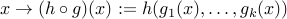 x rightarrow (h circ g)(x) := h(g_1(x),ldots,g_k(x))